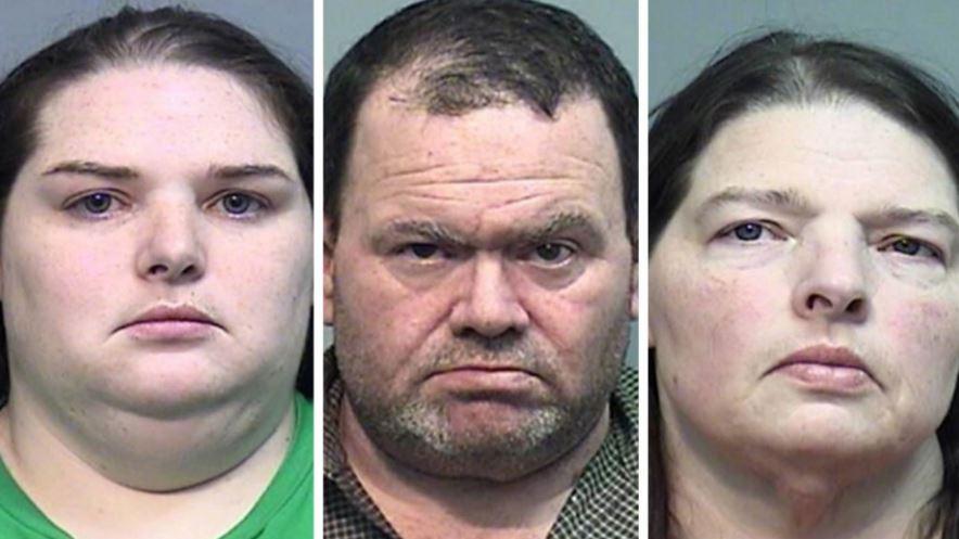 (L to R) Candice Crocker, 33, Elwyn Crocker, 49, and Kim Wright, 50, were arrested and charged with concealing the death of another and cruelty to children in the first degree after two children were found buried in the backyard of their Effingham County, Ga., home on Dec. 20, 2018. (Effingham County Sheriff's Office)