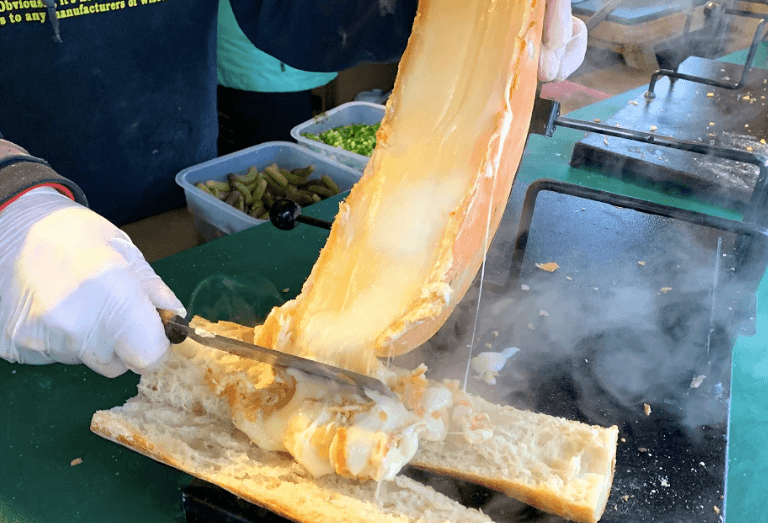 Cheese lovers should spring for the raclette at the Carmel Christmas market. (Ron Stern)