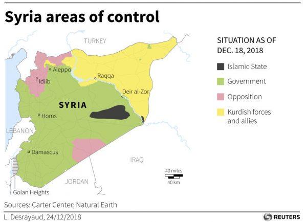 A map of Syria showing areas of control. (Reuters)