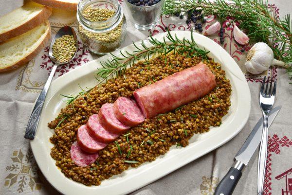 Italy's cotechino with lentils checks off two symbols of wealth: rich, fatty sausage and coin-shaped lentils. (Shutterstock)