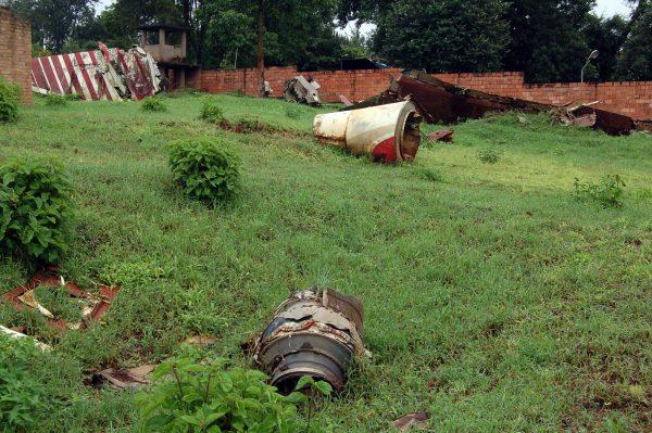 The wreckage of the plane in which former Rwandan President Juvenal Habyarimana died, in April 1994. The photo was taken on April 15, 2007, in Kigali, Rwanda. (Gerard Gaudin/AFP/Getty Images)