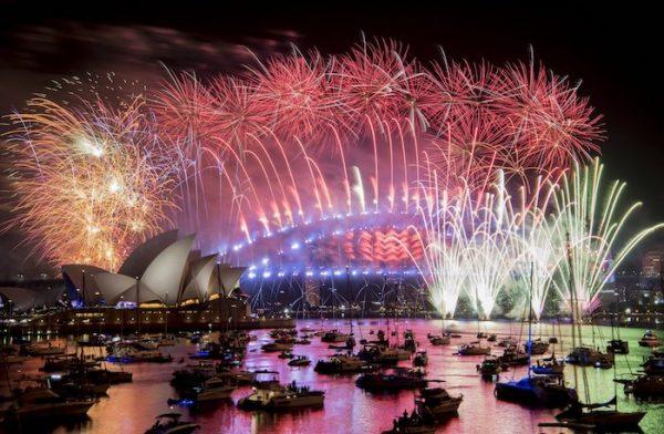 Fireworks explode over the Sydney Harbour in Sydney, Australia. (Brendan Esposito/AAP via AP)