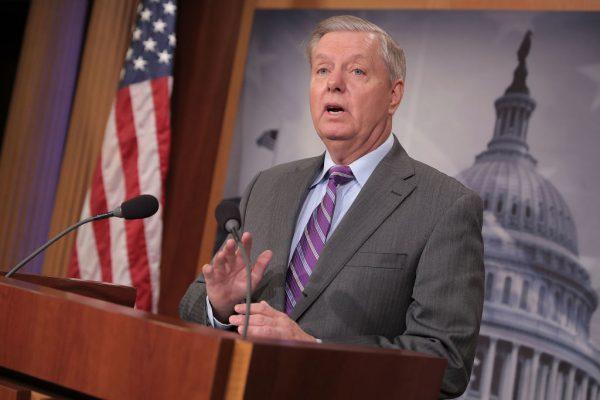 Sen. Lindsey Graham (R-SC) talks to reporters during a news conference at the U.S. Capitol Nov. 1, 2017 in Washington. (Chip Somodevilla/Getty Images)