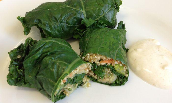 Kale and Quinoa Dolmades With Yogurt Dipping Sauce