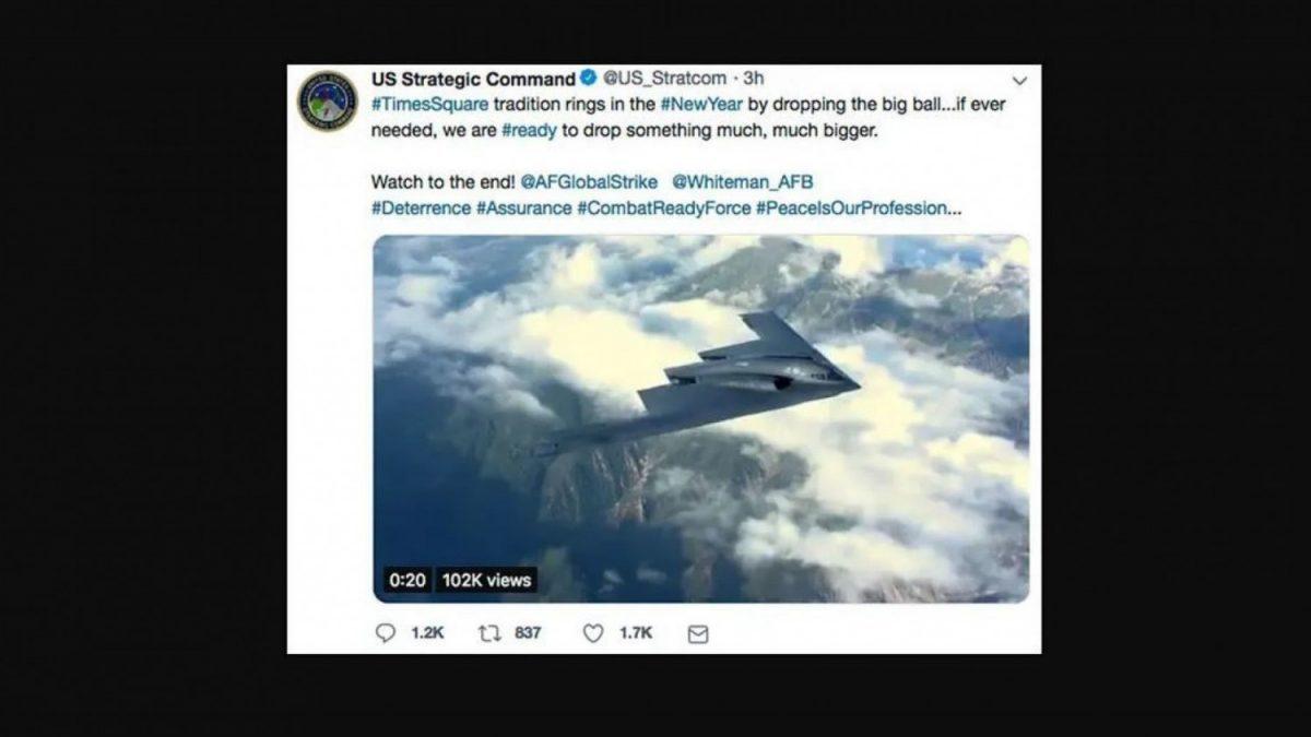 The U.S. Strategic Command, the arm of the U.S. military responsible for nuclear strike capability, posted a New Year's Eve tweet that drew critical public response. (U.S. Strategic Command via Twitter)