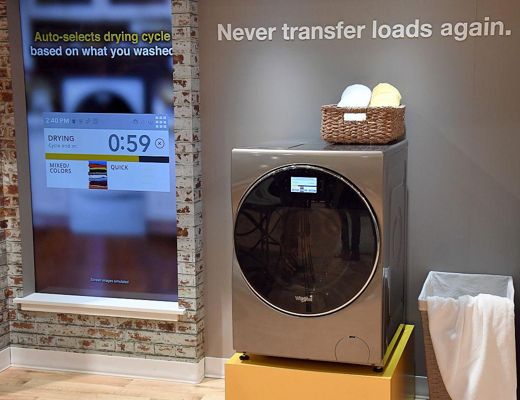 Whirlpool's All-In-One Washer and Dryer Combo is displayed at CES 2017 at the Sands Expo and Convention Center in Las Vegas, Nevada on Jan. 5, 2017. (Ethan Miller/Getty Images)
