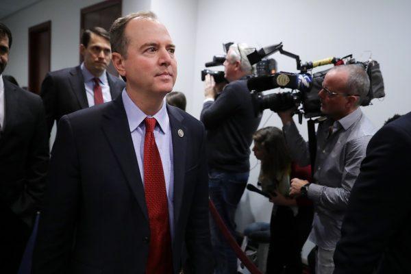  Then-House Intelligence Committee ranking member Rep. Adam Schiff (D-Calif.) arrives for a Democratic caucus meeting in the U.S. Capitol Visitors Center in Washington on Nov. 14, 2018. (Chip Somodevilla/Getty Images)