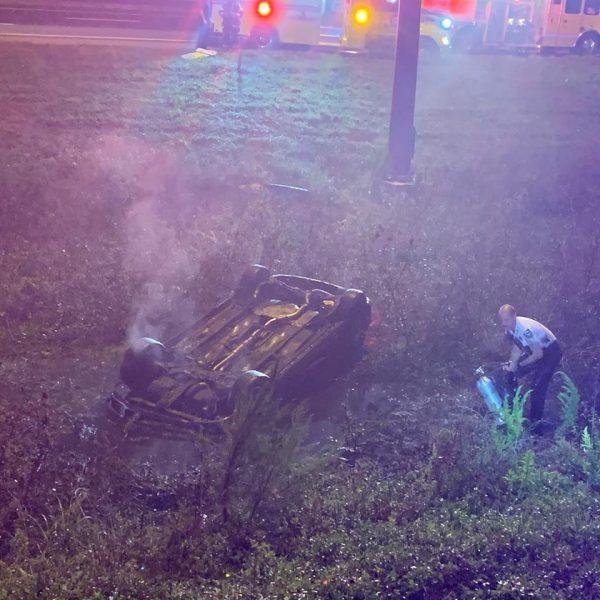 An overturned car near the I-4 highway in Florida, on Jan. 1, 2019. (Hillsborough County Sheriff)