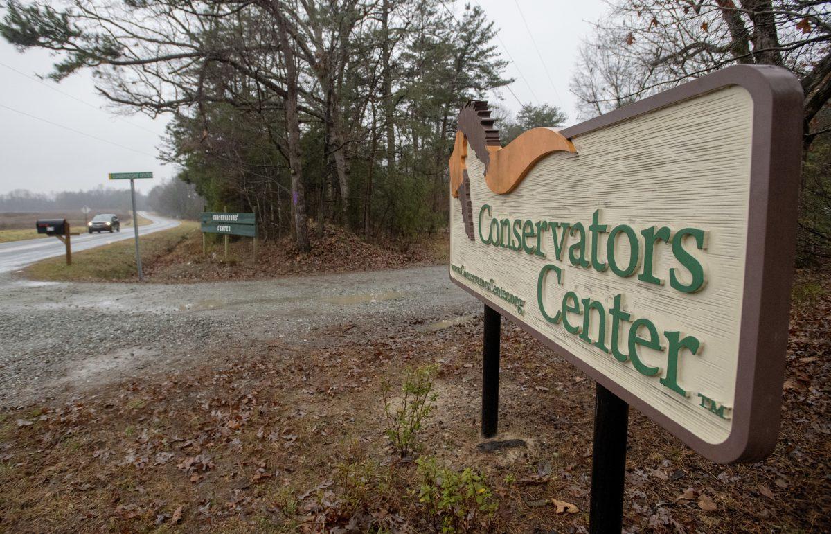 This photo shows a sign of Conservators' Center at the property in Burlington, N.C., on Dec. 31, 2018. (Woody Marshall/The Times-News via AP)