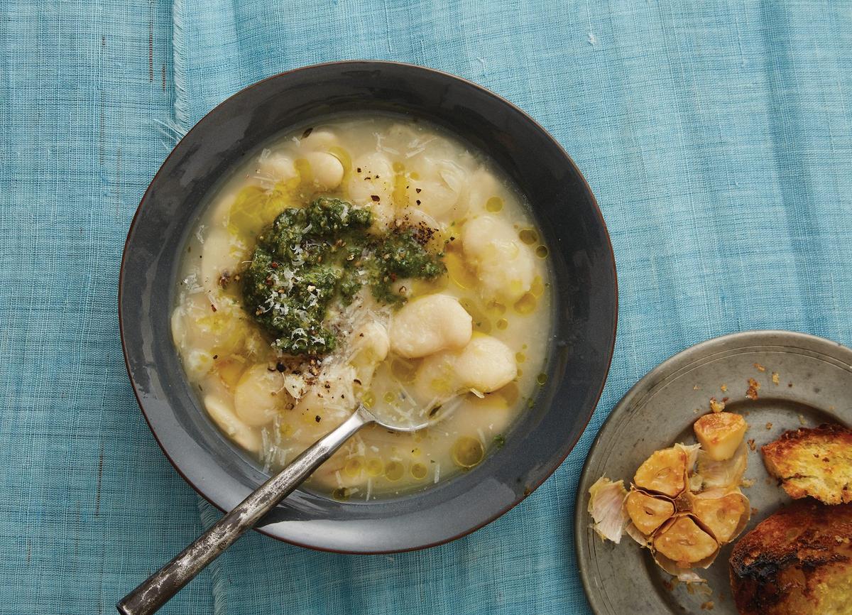 Brothy Beans With Roasted Garlic and Parmesan Rind