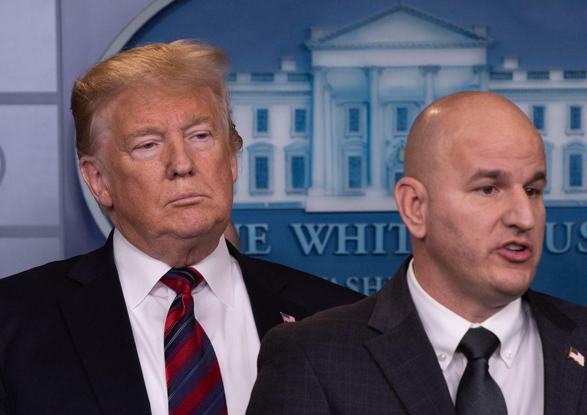 President Donald Trump listens to Brandon Judd, president of the National Border Patrol Council, speak about border security in the briefing room at the White House in Washington, on Jan. 3, 2019. (NICHOLAS KAMM/AFP/Getty Images)