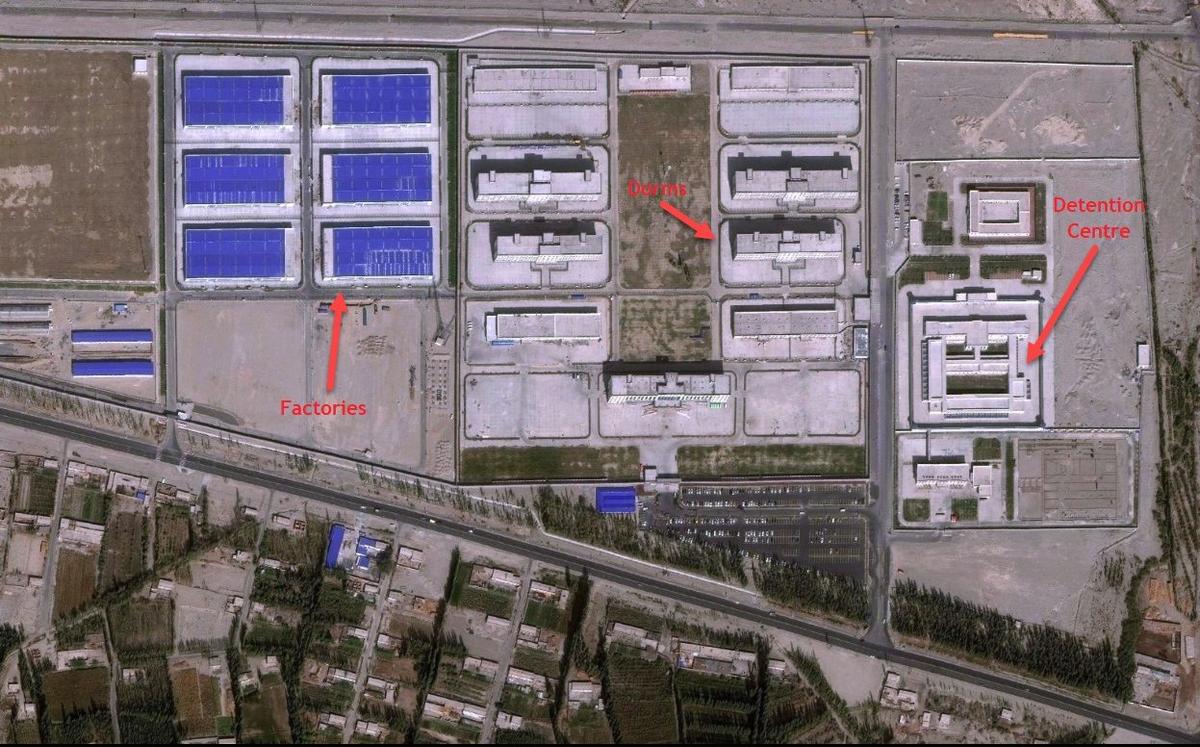 Satellite image of a 'vocational training center' in Hejing County, Xinjiang, which began construction early on 2018. (Nathan Ruser/ASPI)