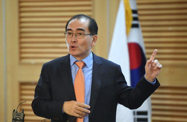Thae Yong Ho, who fled his post as North Korea's deputy ambassador to Britain in August 2016, speaks during a press conference for his memoir in Seoul on May 14, 2018. (Jung Yeon-Je/AFP/Getty Images)