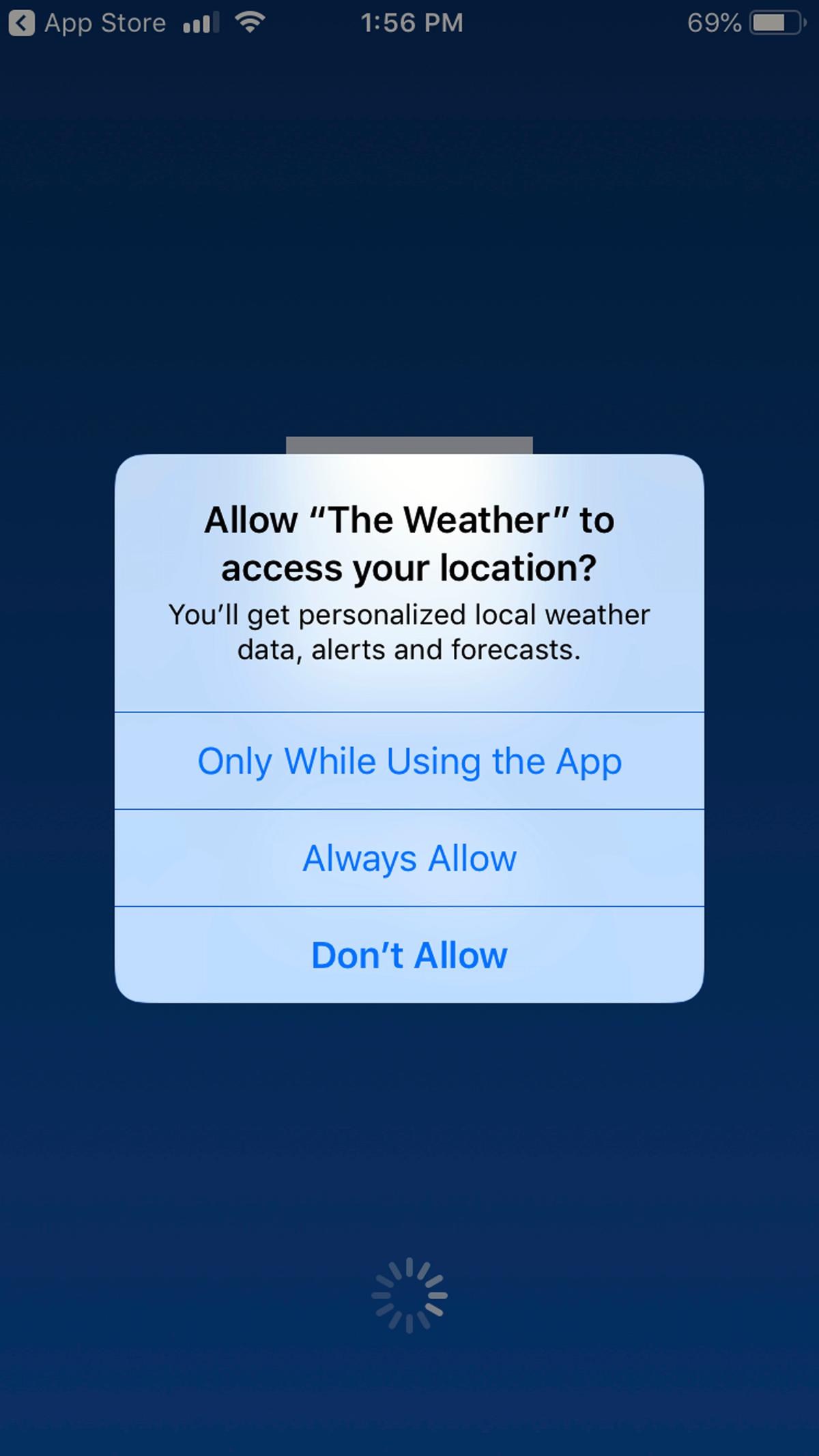 A mobile phone with The Weather Channel app location preference page is seen Friday, Jan. 4, 2019. A spokesman for app owner IBM Corp. says it's been clear about the use of location data and will vigorously defend its "fully appropriate" disclosures. (Brian Melley/AP)