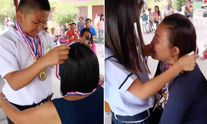 Moms Shed Tears of Joy When Graduating Kids Honor Them With Their Prize Medals