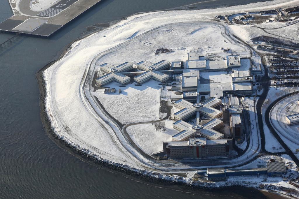 Rikers Island jail complex stands under a blanket of snow in the Bronx borough of New York City on Jan. 5, 2018. (John Moore/Getty Images)