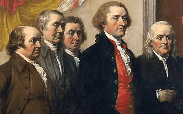 A detail from the 1819 painting, “Declaration of Independence,” by John Trumbull. (Public Domain)