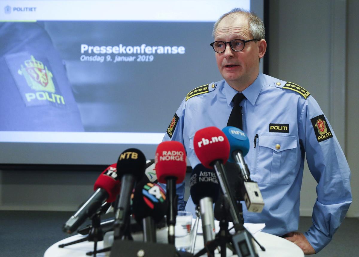 Police inspector Tommy Brøske speaks during a press conference in Lillestrom, Norway, Jan. 9, 2019. (Ole Berg-Rusten, NTB scanpix via AP)
