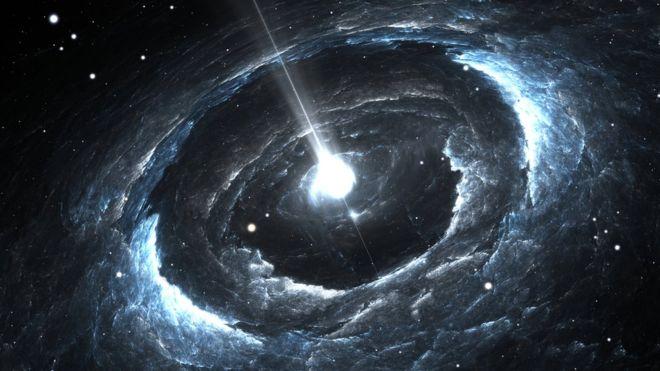 This artwork shows a highly magnetized rotating neutron star. Astronomers say one of these could be a source of the signals (Getty Images)