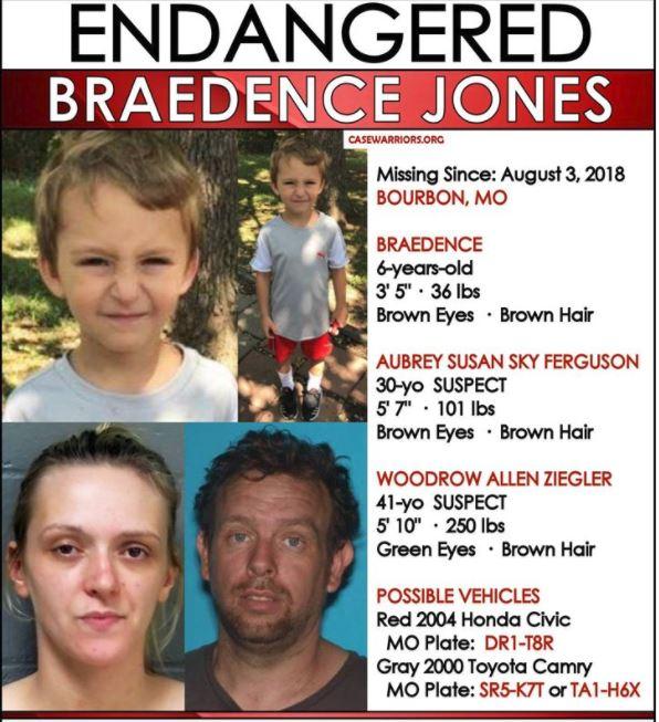 A missing person flyer for Bradence Jones (Missouri Highway Patrol)
