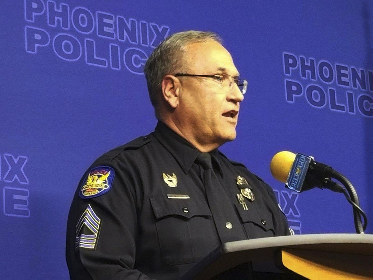 Phoenix Police spokesman Tommy Thompson speaks at a news conference, Jan. 9, 2019, in Phoenix. (AP Photo/Terry Tang)