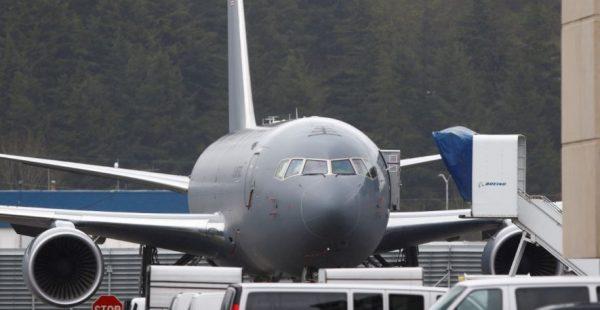 A Boeing Air Force KC-46 aerial refueling tanker is parked near Boeing Field in Seattle, Washington, U.S., Mar. 26, 2018. (Lindsey Wasson/Reuters)