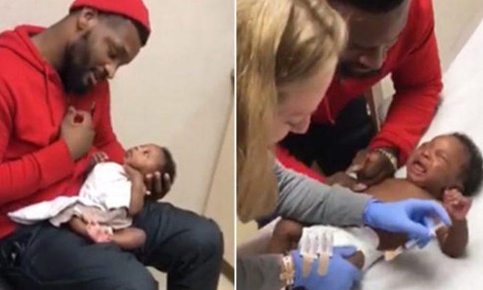 Dad Gives Newborn Son a Pep Talk Before Shots but Instantly Loses it When Son Starts Crying