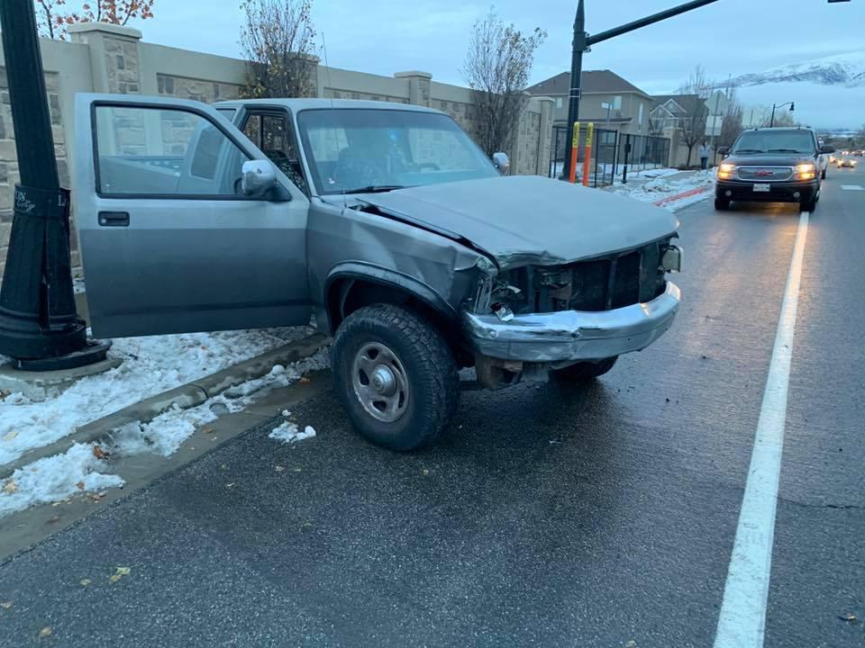 A 17-year-old girl veered into oncoming traffic and slammed into another vehicle when she chose to do the so-called "Birdbox Challenge" and drive blindfolded, the Layton Police Department said on Jan. 11, 2019. (Layton City Police Department)