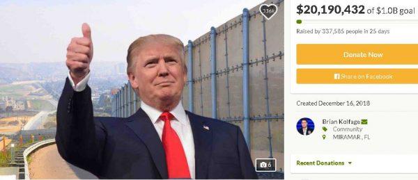 A screenshot of the "We Build the Wall" GoFundMe in early 2019 before it was taken down. (GoFundMe screenshot)