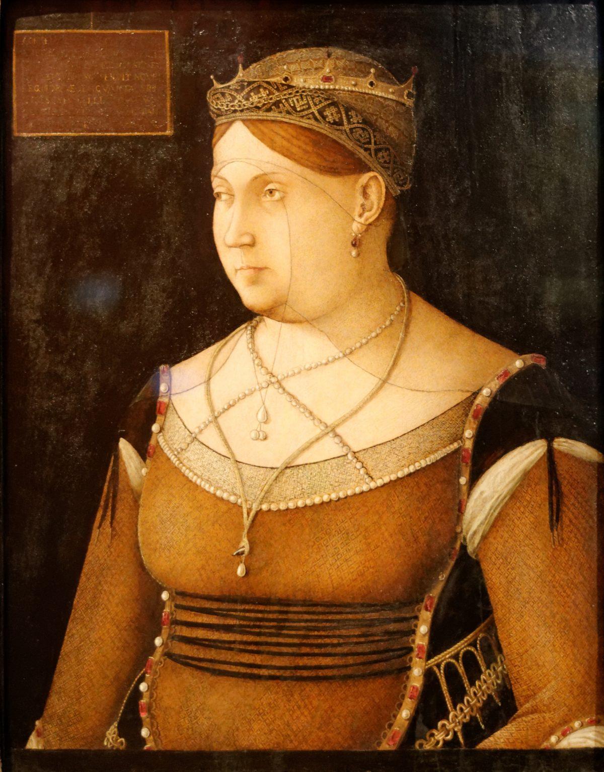 Portrait of Caterina Cornaro by Gentile Bellini, circa 1500. Museum of Fine Arts, Budapest. (Public Domain)