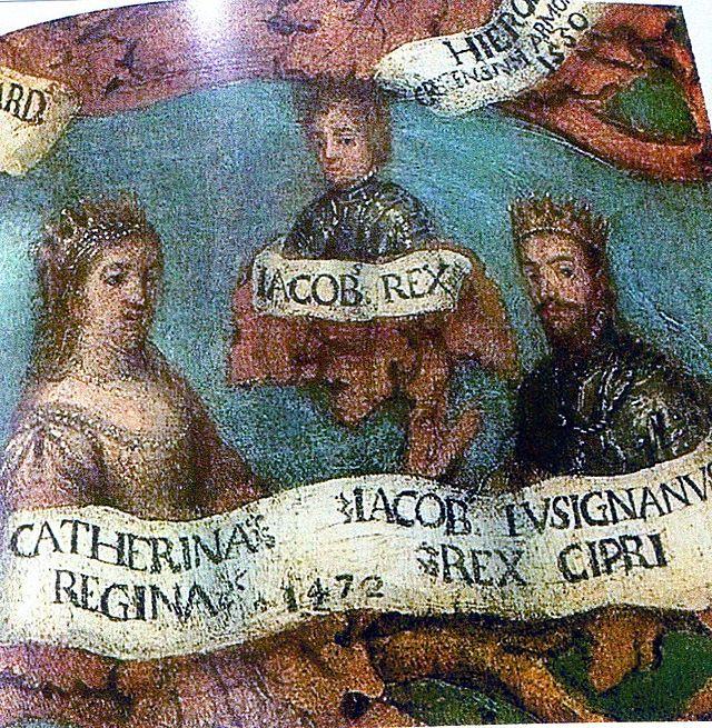 (L–R) Caterina, the queen of Cyprus; her son, James III; and her husband, the king of Cyprus, James II. (Public Domain)