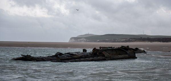 The wreckage of a German submarine which ran aground off the coast of the city of Wissant in July 1917 and has recently resurfaced due to sand movements, near Calais, northern France, on Jan. 9, 2019. (Denis Chalet/AFP/Getty Images)