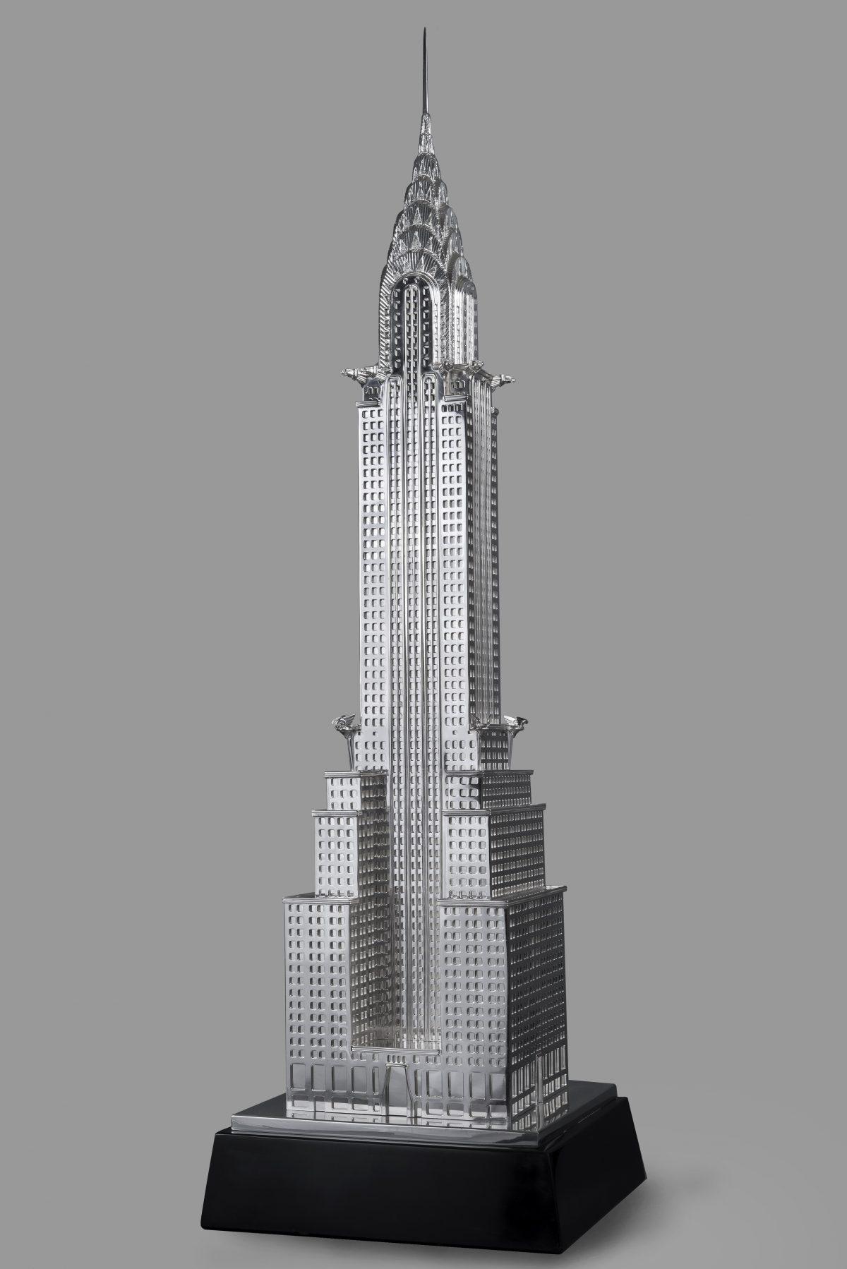 The Argentiere Pagliai Chrysler Building of New York rendered in solid sterling silver, stands 32 11/16 inches tall and is mounted on a black marble base. The skyscraper took 600 hours to create. (Lorenzo Michelini/Argentiere Pagliai)