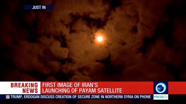 The Payam satellite is seen in the sky after it was launched in Iran on Jan. 15, 2019. (Reuters TV/via Reuters)