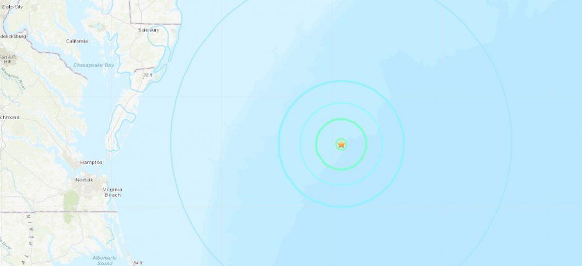 The quake hit at around 6:30 p.m. about 136 miles east of Ocean City. The epicenter was located in the Atlantic Ocean, the agency said. (USGS)