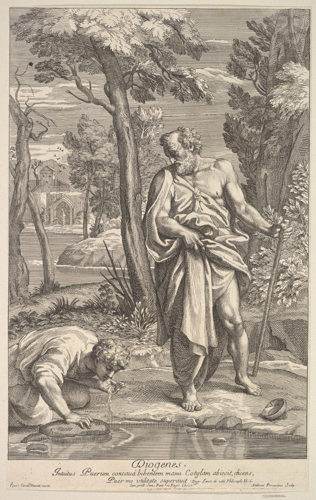 "Diogenes," 1685–1734, by Andrea Procaccini after Carlo Maratti. Etching, 20 11/16 inches by 14 5/8 inches. The Elisha Whittelsey Collection, The Elisha Whittelsey Fund, 1951. (The Metropolitan Museum of Art)
