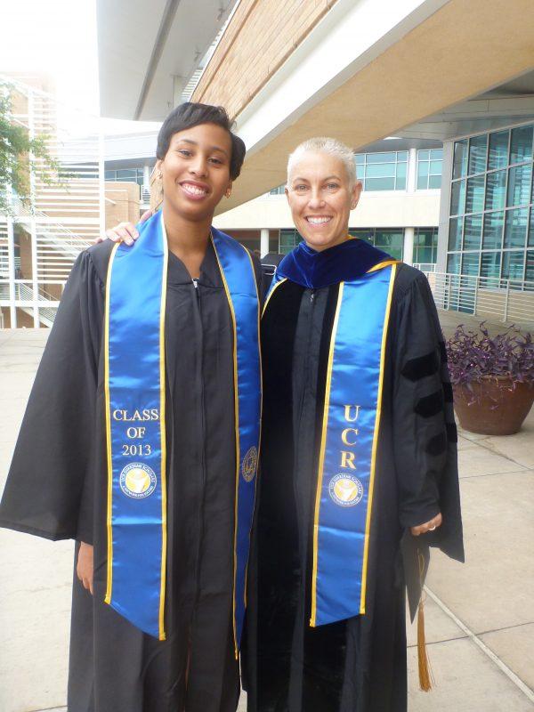 Brandy Taylor (L) and Guardian Scholars leader Tuppett Yates (R) at Taylor's graduation at the University of California-Riverside in 2013. (Courtesy of Brandy Taylor)