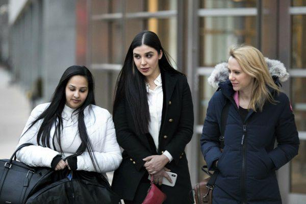 Emma Coronel Aispuro (C), leaves Brooklyn federal court in New York, after attending the trial of her husband Joaquin "El Chapo" Guzman, on Jan. 17, 2019. (Kevin Hagen/AP)