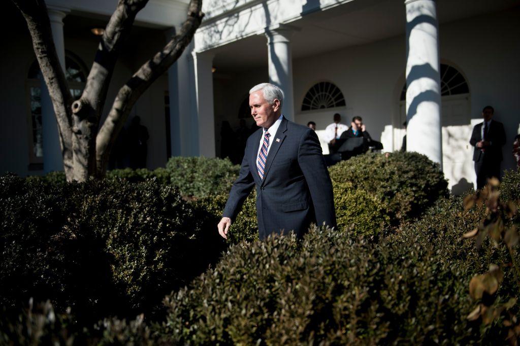 Vice President Mike Pence arrives to speak live via video link to the annual "March for Life" participants and anti-abortion leaders on Jan. 19, 2018 from the White House in Washington. (BRENDAN SMIALOWSKI/AFP/Getty Images)