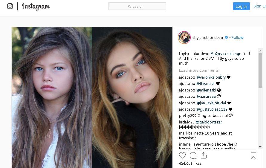 The model uploaded the images as part of a viral trend where people post an image of themselves from 2009 and 2019. (Instagram / Thylane Blondeau - The Epoch Times screengrab)