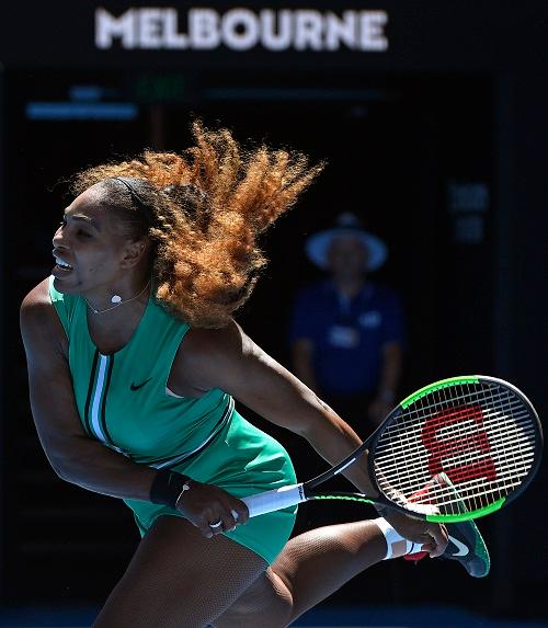 United States' Serena Williams serves to Ukraine's Dayana Yastremska during their third round match at the Australian Open tennis championships in Melbourne, Australia, on Jan. 19, 2019. (Andy Brownbill/AP Photo)
