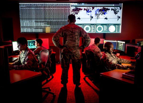 Cyber warfare specialists serving with the Maryland Air National Guard’s 175th Cyberspace Operations Group at training at Warfield Air National Guard Base in Middle River, Md., on June 3, 2017. (Air Force photo by J.M. Eddins Jr.)