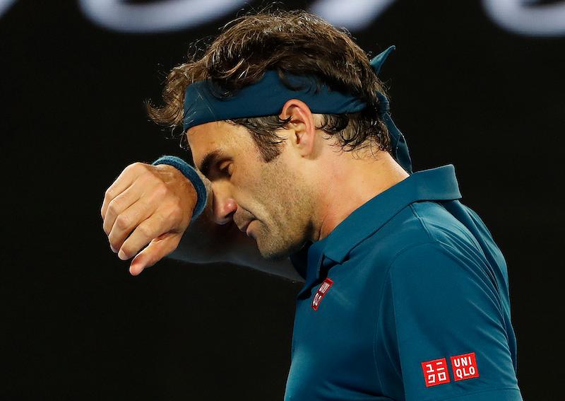 Switzerland’s Roger Federer reacts during the match against Greece’s Stefanos Tsitsipas at the Australian Open in Melbourne, on Jan. 20, 2019. (Reuters/Adnan Abidi)