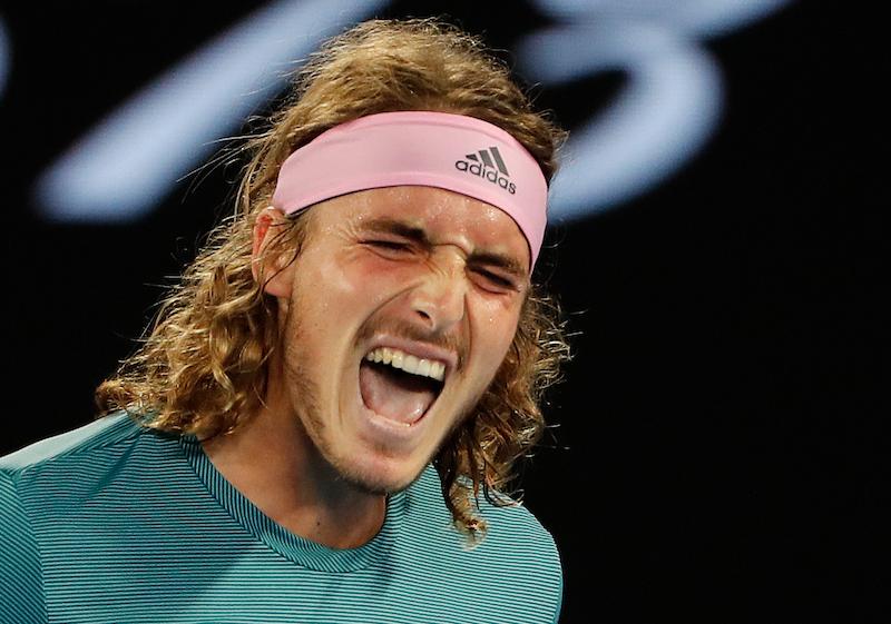Stefanos Tsitsipas reacts during the match against Switzerland’s Roger Federer at the Australian Open in Melbourne, on Jan. 20, 2019. (Reuters/Adnan Abidi)