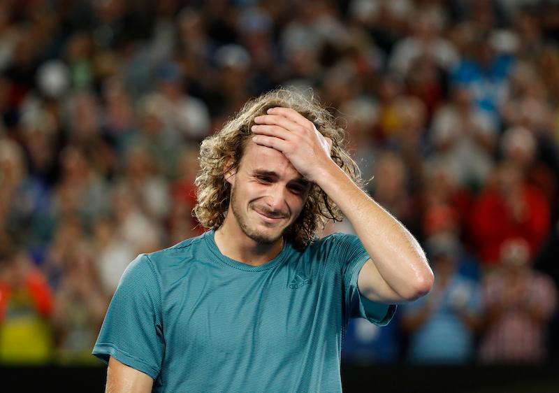 Greece’s Stefanos Tsitsipas reacts after winning the match against Switzerland’s Roger Federer at the Australian Open in Melbourne, on Jan. 20, 2019. (Reuters/Aly Song)