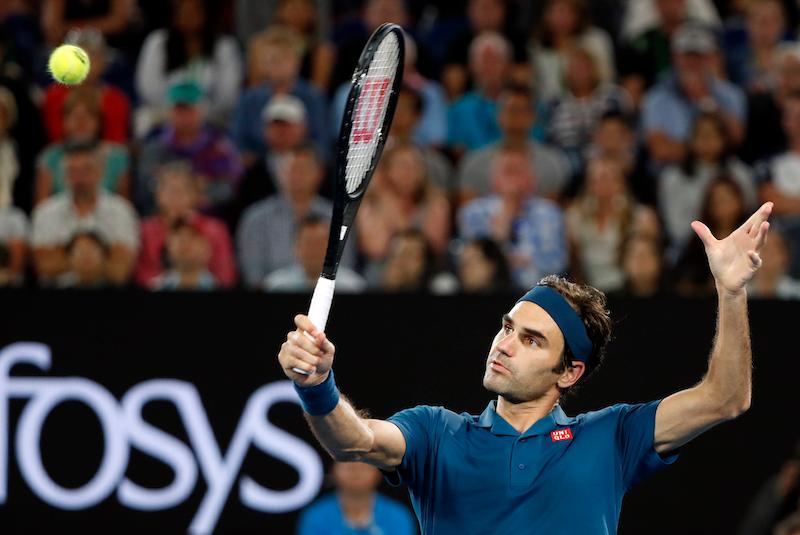 Switzerland’s Roger Federer in action during the match against Greece’s Stefanos Tsitsipas at the Australian Open in Melbourne, on Jan. 20, 2019. (Reuters/Aly Song)