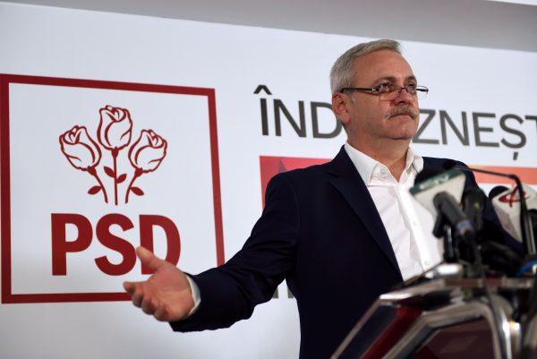 Liviu Dragnea, the leader of The Social Democratic Party (PSD), gives a presser shortly after vote closing and announcing of the exit-polls at the party's headquarters in Bucharest, on Dec. 11, 2016. (Daniel Mihailescu/AFP/Getty Images)