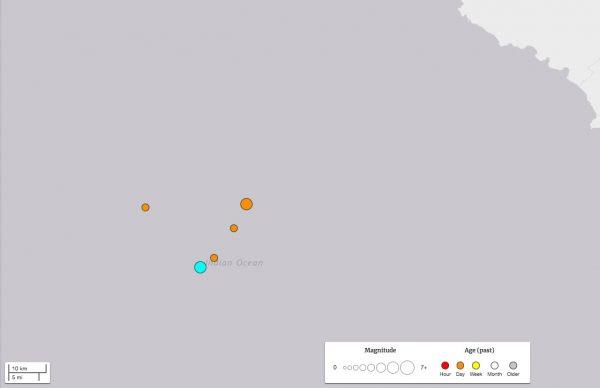 The five earthquakes all struck within hours off the Indonesian island of Sumbawa on Jan. 22, 2019. (USGS)