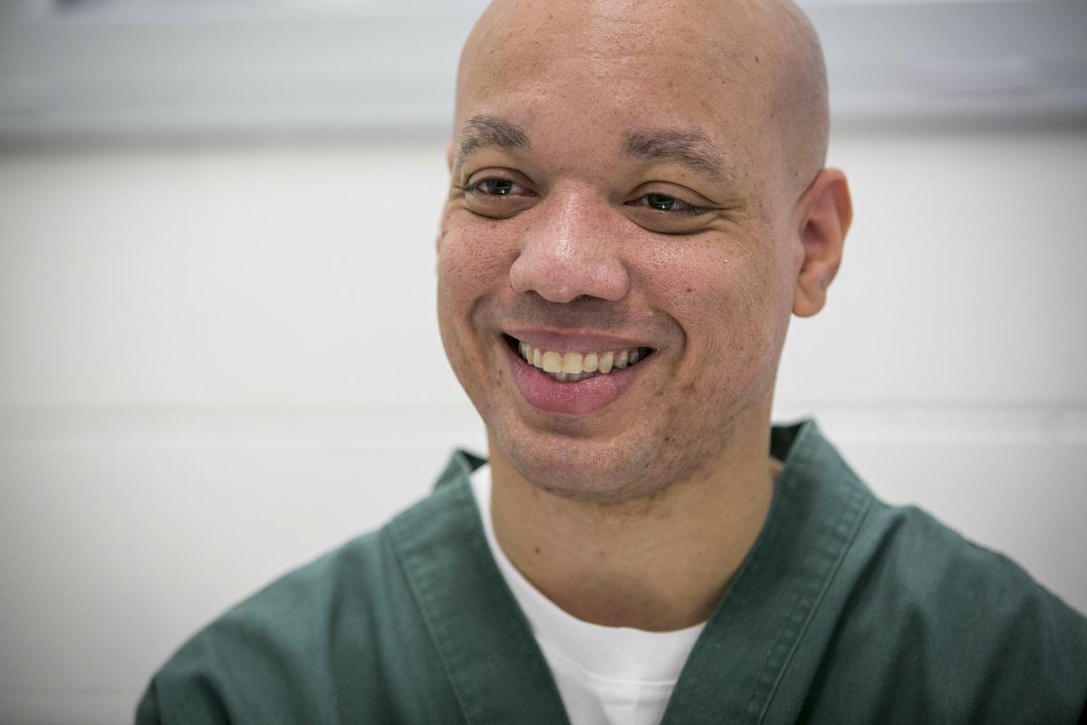 In this January 2018 photo, Curtis Brooks speaks during an interview at the Arkansas Valley Correctional Facility in Ordway, Colo. (Nathaniel Minor/Colorado Public Radio via AP)