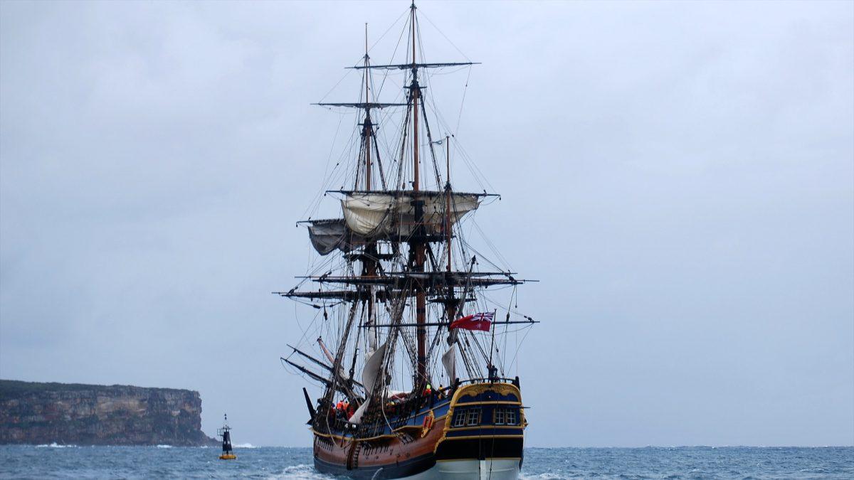 HMB Endeavour, the replica of Captain James Cook's ship, is farewelled from Sydney Harbour, Australia, on April 16, 2011. (Richard Palfreyman/Getty Images)
